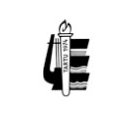 “Melnbalts Gaudeamus logotips ar stilizētu degošu lāpu un vertikāli izvietotu uzrakstu ‘Gaudeamus’