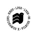 Gaudeamus X Viļņa 1988 logotips — apaļa melnbalta emblēma ar stilizētu viļņa vai karoga simbolu centrā un apkārt esošu uzrakstu ‘Gaudeamus X Vilnius 1988